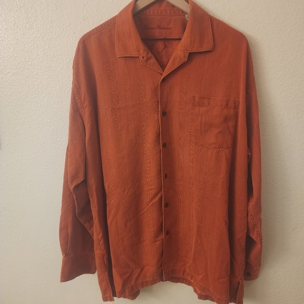 Tommy Bahama Martini Glass 100% Silk Rust Orange Longsleeve Shirt Mens XXL